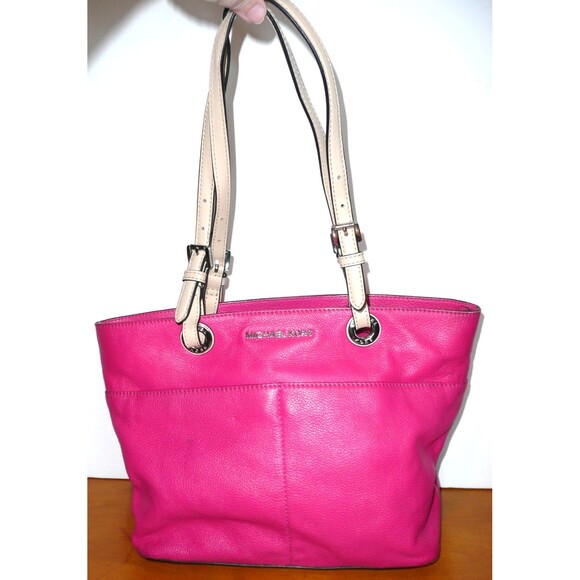 MICHAEL KORS Bedford Medium Pebbled Hot Pink Fuchsia Leather Tote Bag Purse - Picture 1 of 13